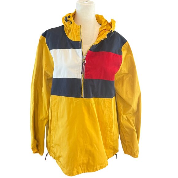 Tommy Hilfiger Colorblock Half-Zip Windbreaker Jacket Yellow Red Navy White - Picture 6 of 11